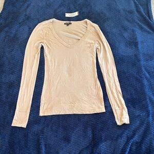 Elegant V-Neck Beige Long Sleeve Top